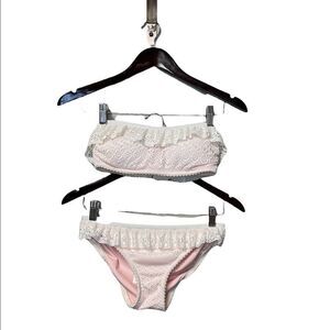 Kate Spade Crochet Ivory Bikini with ruffle top and bottoms
